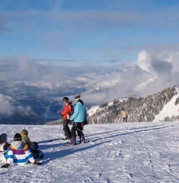 Skiers at the top of the Whistler mountain; Photo by ©Pacific Walkers