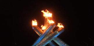 Olympic Flames at Jack Poole Plaza in Vancouver on Feb 25, 2010