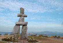 Super giant Inukshuku at English Bay, Vancouver; Photo by ©Pacific Walkers