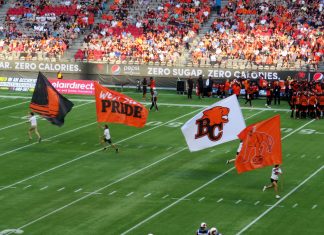 CFL BC Lions Touch Down flags; Photo by ©Pacific Walkers/ File Photo
