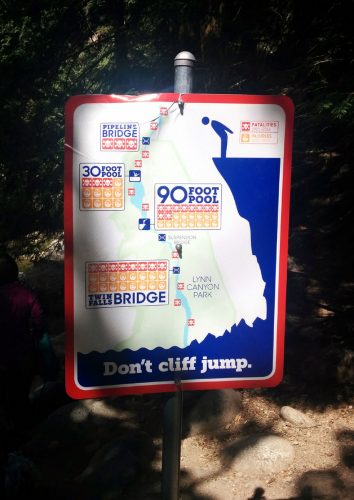 A “Don’t cliff jump” sign; Photo by ©Pacific Walkers